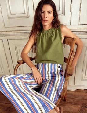 AllDay Comfort Design Layered Look Sophie Ruffle Double Cloth Top-Olive Green
