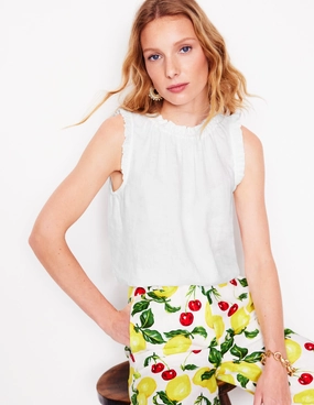 Breathable Ventilation Sophie Ruffle Linen Top-White
