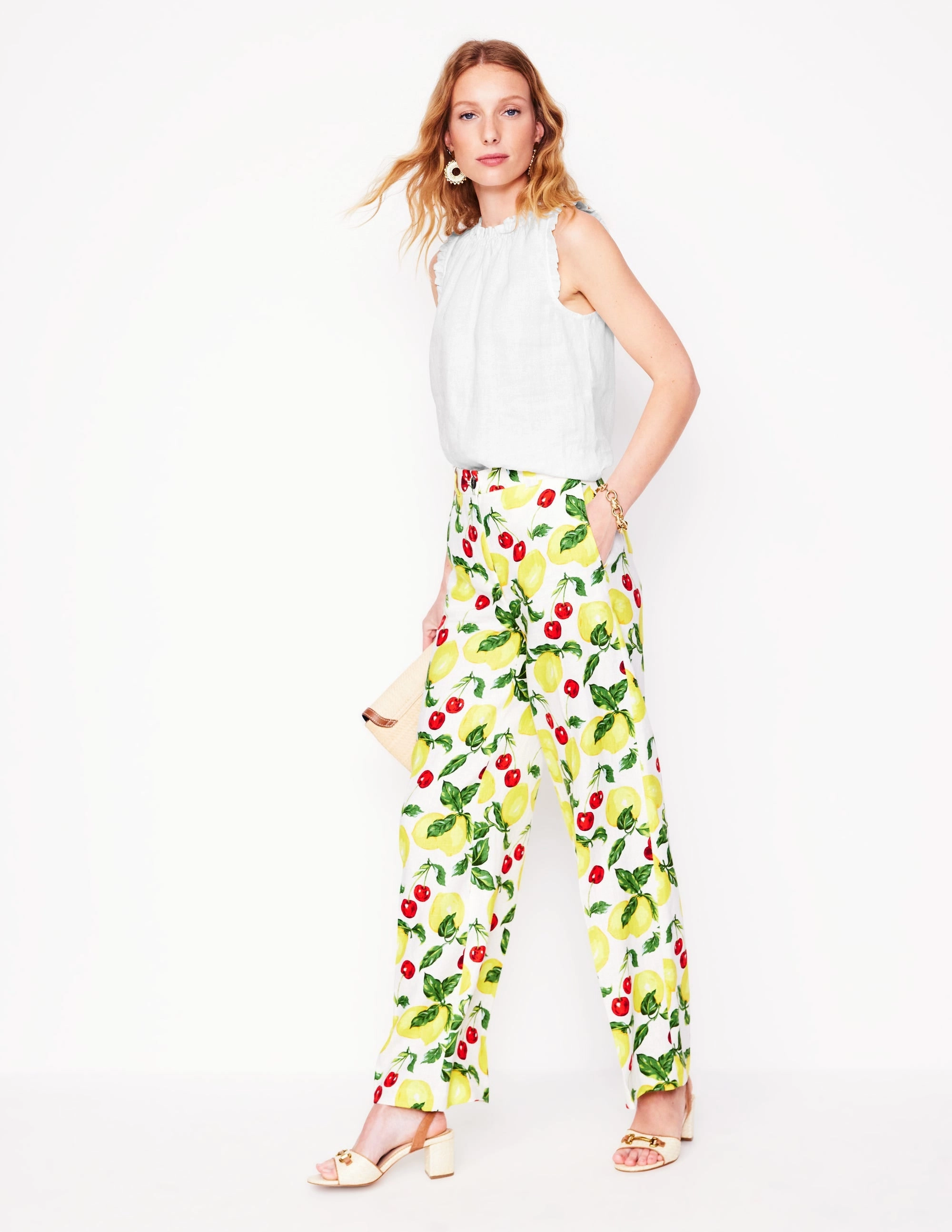 Durable Stitch Pattern Cool Fabric Sophie Ruffle Linen Top-White