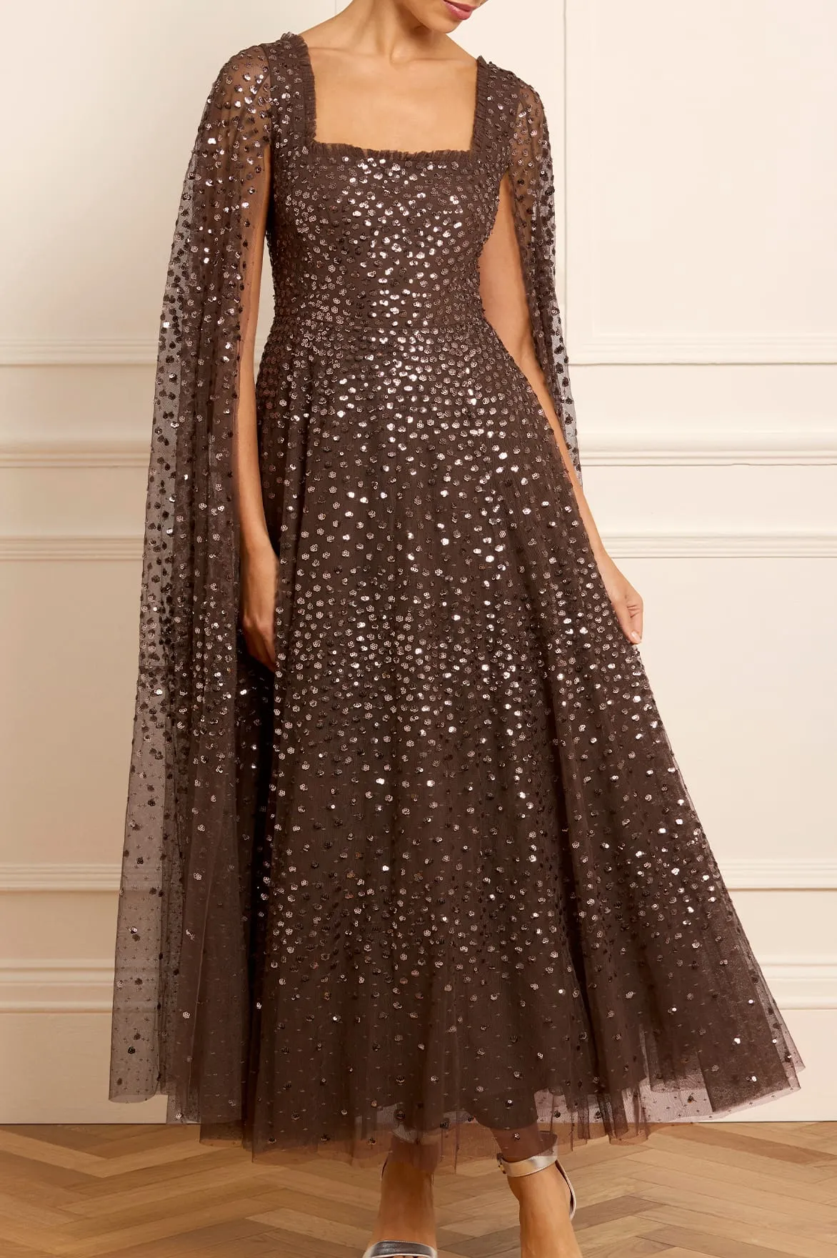 Clear Blush Anti-bacterial Scatter Dot Cape Sleeve Ankle Gown