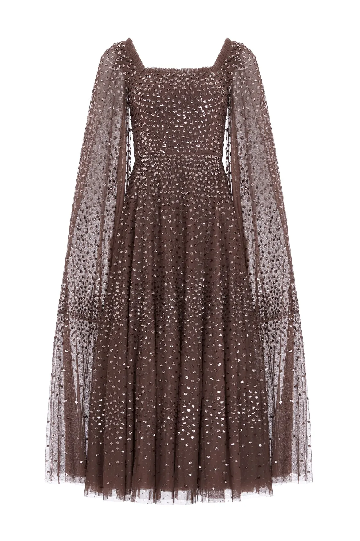 Scatter Dot Cape Sleeve Ankle Gown Sophisticated Waist