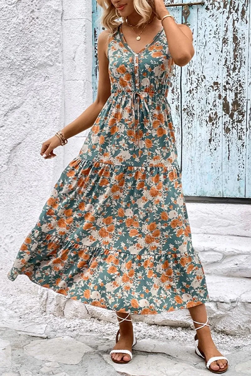 WOMEN FLORAL SLEEVELESS TIERED DRESS Self Power Elegant Layer