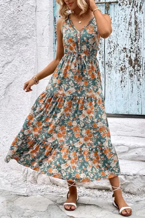 Soft Stretch WOMEN FLORAL SLEEVELESS TIERED DRESS