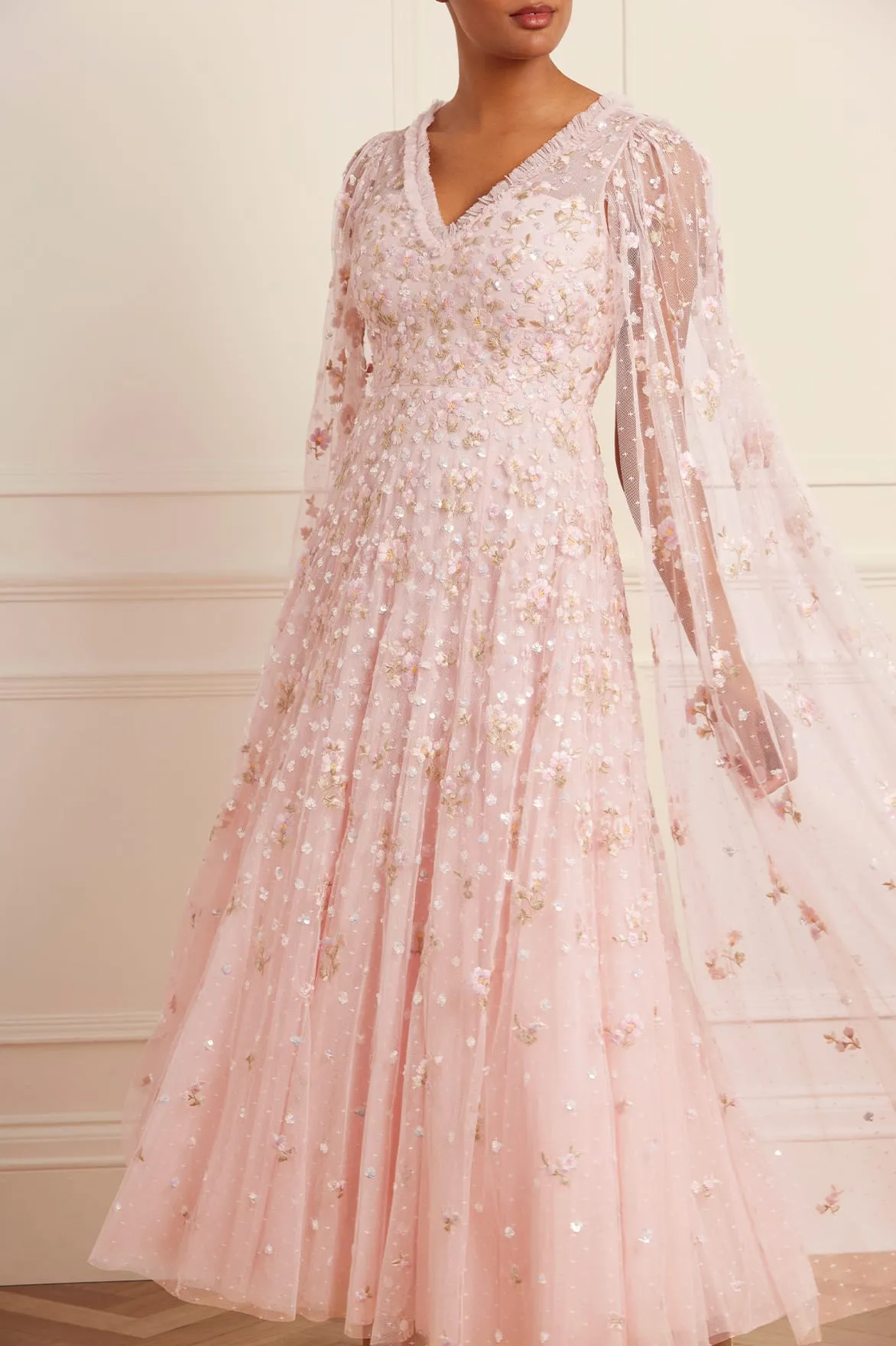 Polished Style Form Fit Dahlia Ditsy Ankle Gown