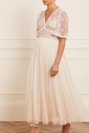 Ribbon Bouquet Bodice Ankle Gown Light Bow Scalloped-Edge
