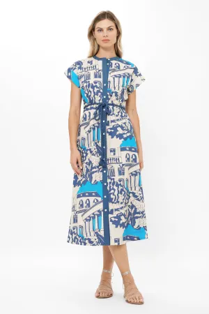 Cap Sleeve Shirt Dress Midi Roma Blue Chic Ensemble Morning Wear