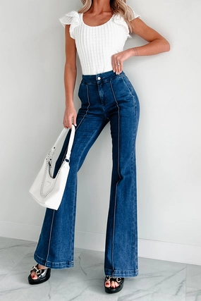 Abigail Special A High Rise Trouser Flare Jeans (Dark) Soft Material