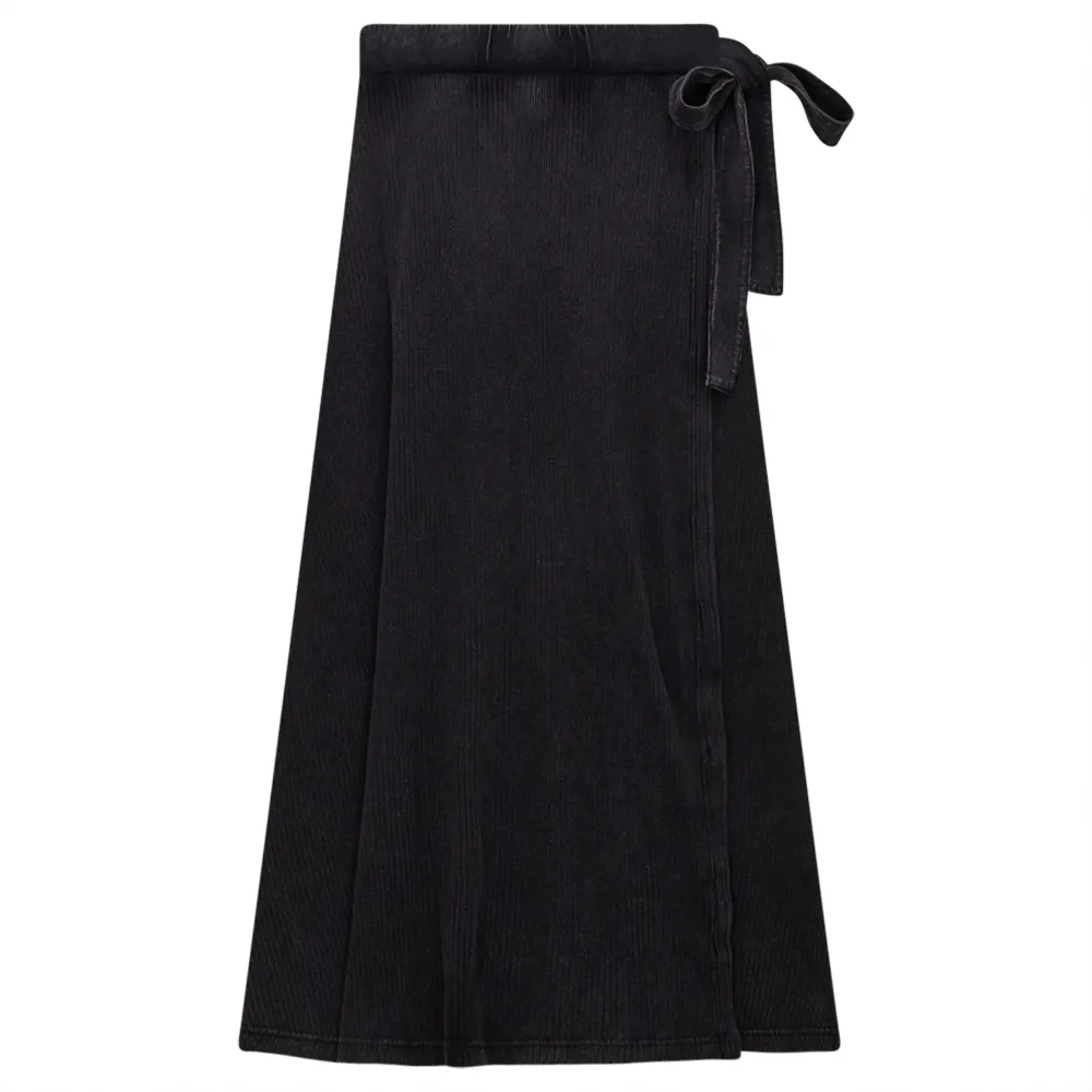 Foil Print Flexible Motion Spades Blk Wash Ribbed Midi Wrap Skirt SB3CM8350SMW