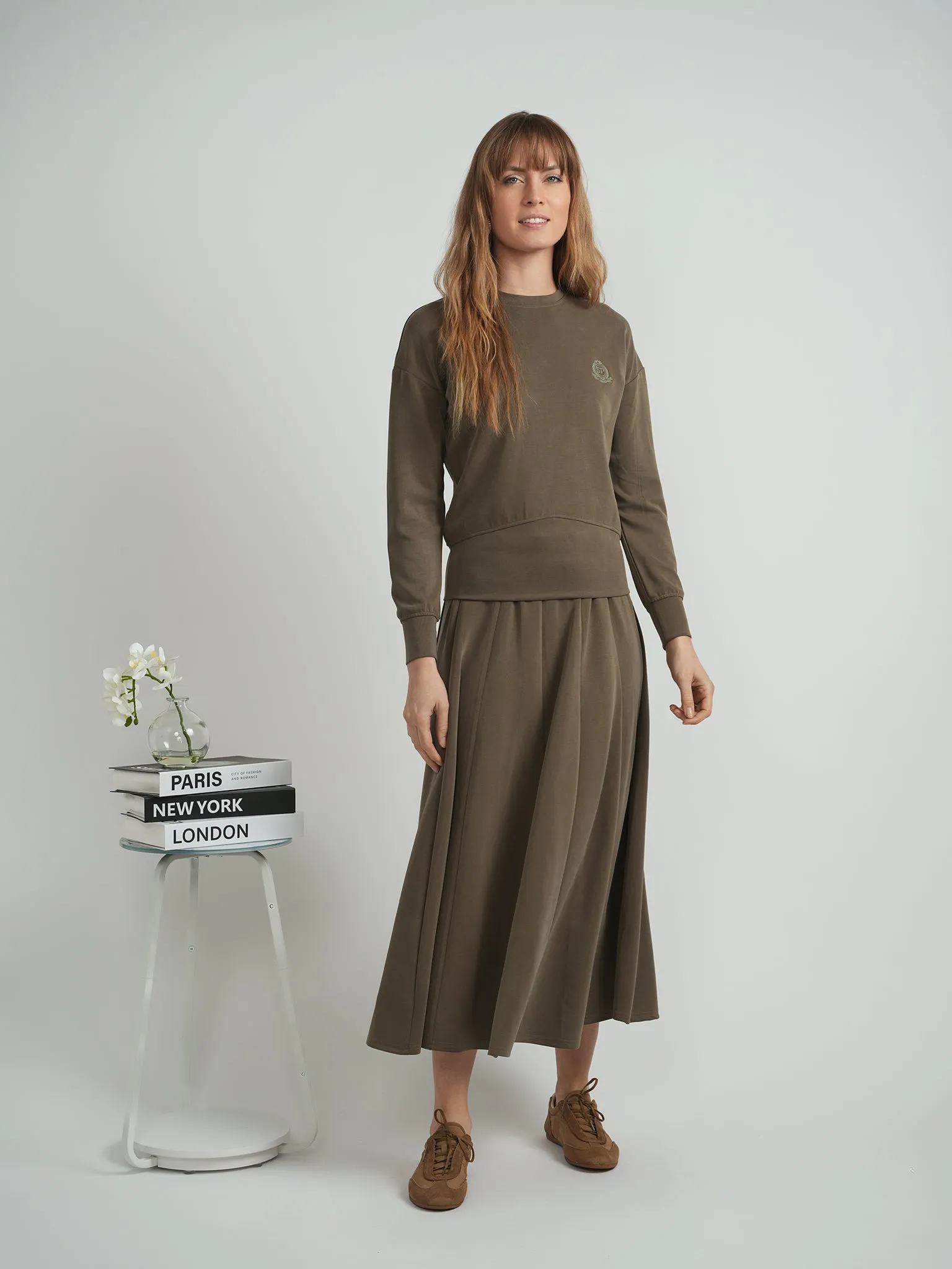 Spades olive Ribbed Midi Sweat Skirt WB5CM1795SM Tiered Design