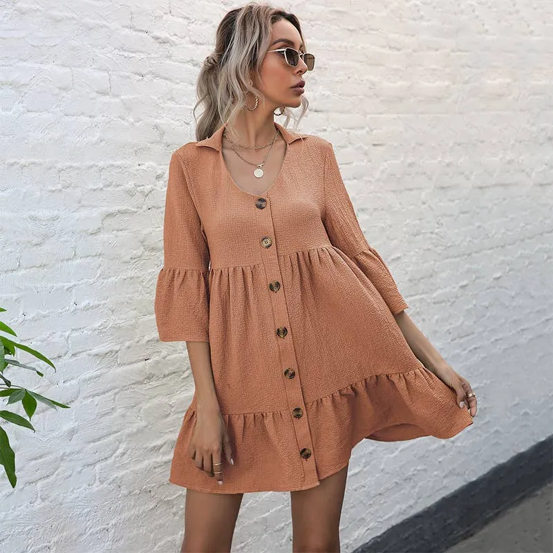 COTTON LAPEL LOOSE DRESS_CWDSD3934 Chill Fashion Light Appeal