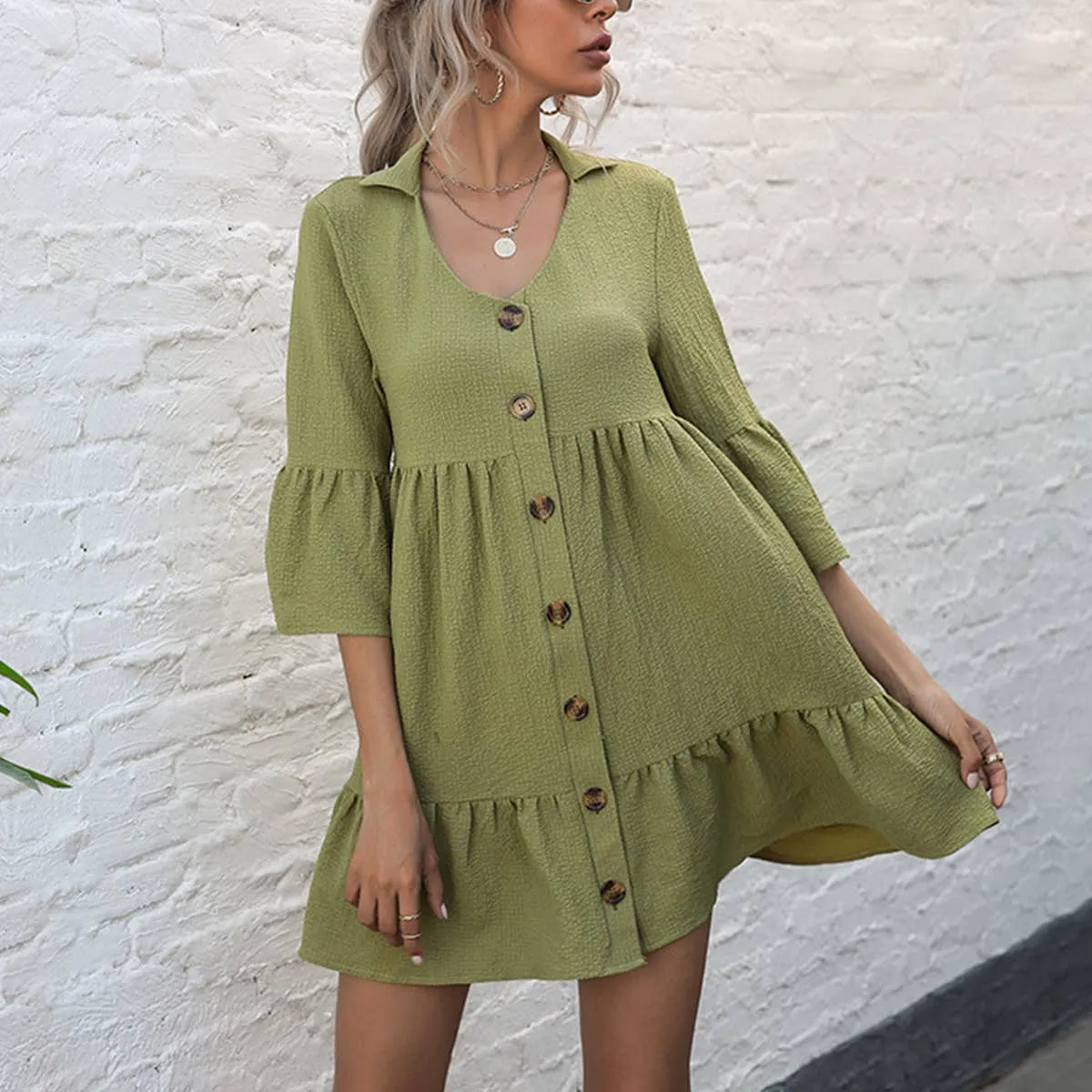 COTTON LAPEL LOOSE DRESS_CWDSD3934 Trend Fit