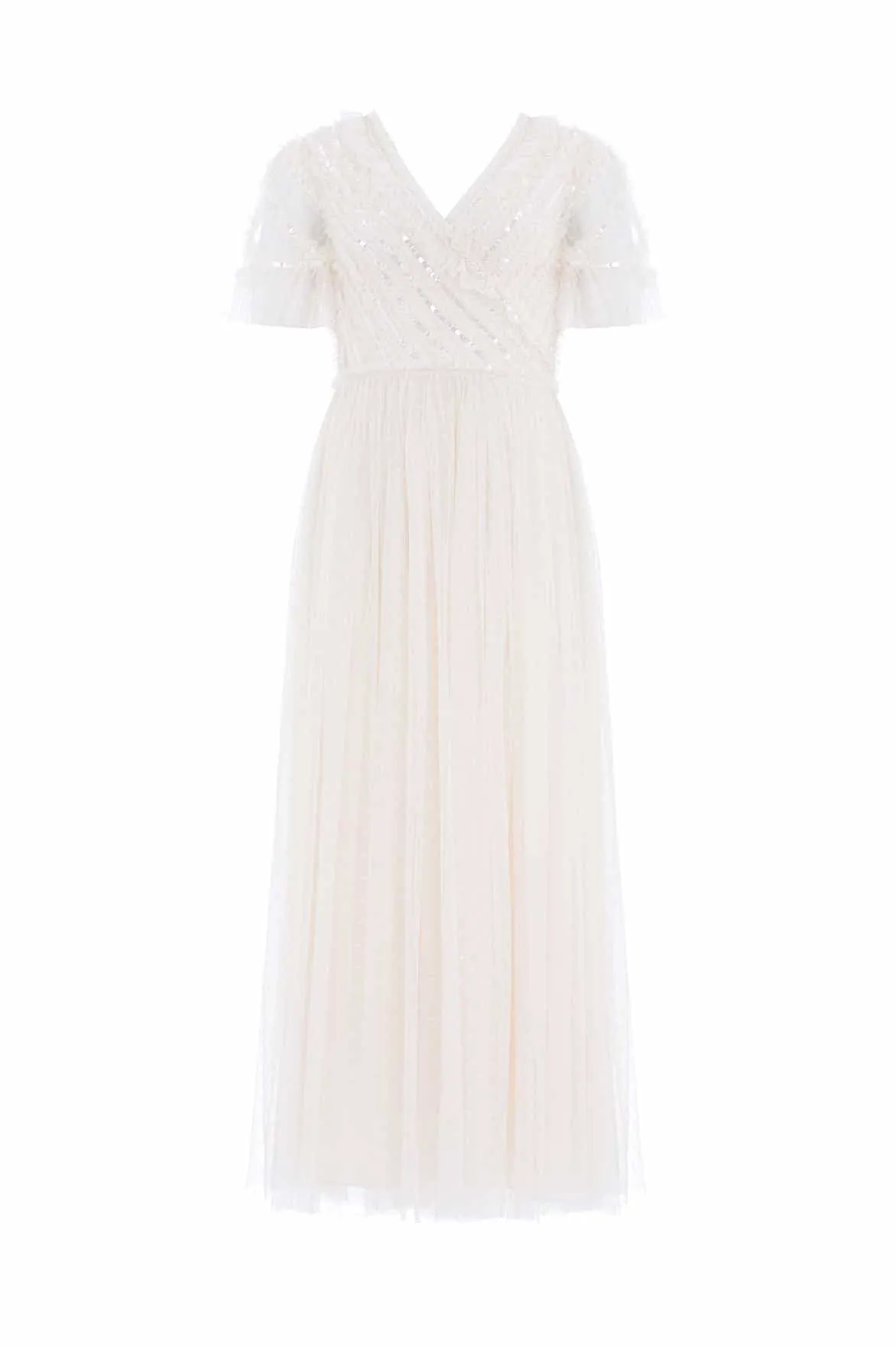 Spiral Sequin Bodice V-Neck Ankle Gown Layer Base