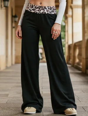 Color-blocking leopard print wide-leg pants Chilly Weather