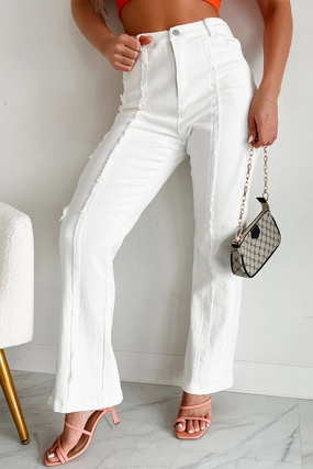 Movement Support Sporty Comfort Wear Controversial Views Frayed Flare Jeans (White)