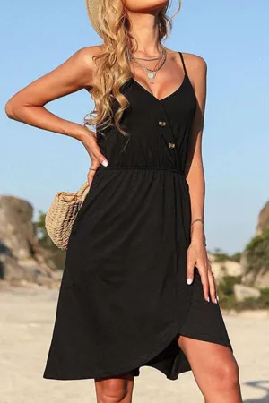 V NECK BUTTON TIGHTEN WAIST CAMISOLE DRESS Summer Outfit Classic Edge