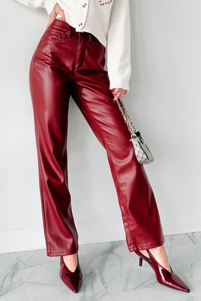Lexly Judy Blue High Rise Tummy Control Faux Leather Pants (Red) Simple Utility