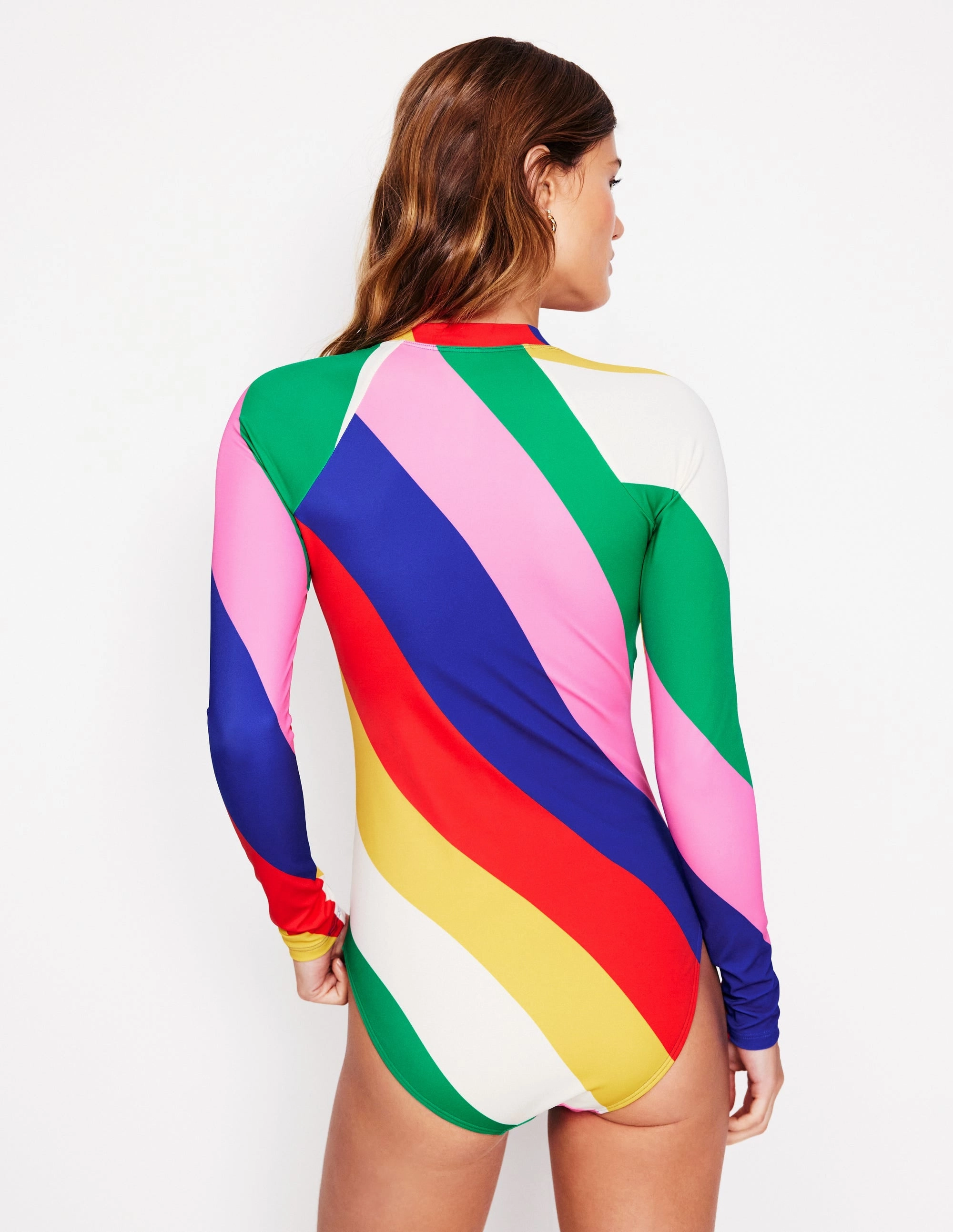Sporty Raglan Sleeve Swimsuit-Multi, Rainbow Cascade Recycled Material Blend Anti Pilling Finish