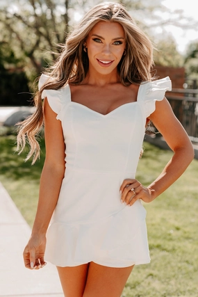 Regular-fit Modern Silhouette Spotted In Soho Ruffled Denim Romper (White)
