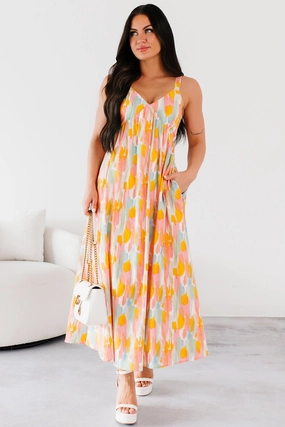 Sweetheart-Neck Earn Your Stripes Printed Maxi Dress (Pink/Multi)
