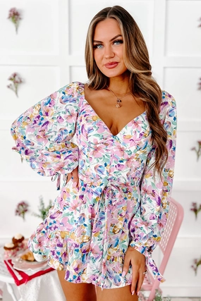 Spring Sweetie Long Sleeve Floral Romper (White Multi) Sporty Style