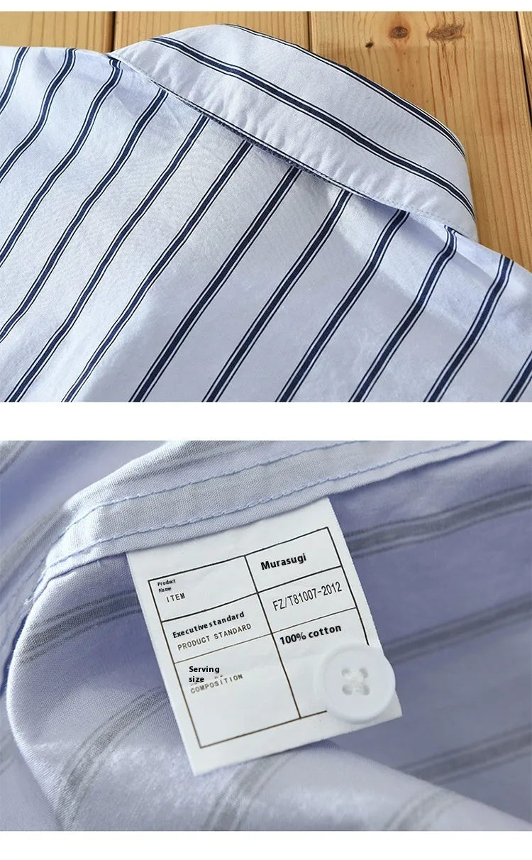 Square Collar Striped Casual Shirt Trendy Loose-fitting Versatile Blouse Pure Cotton Coat