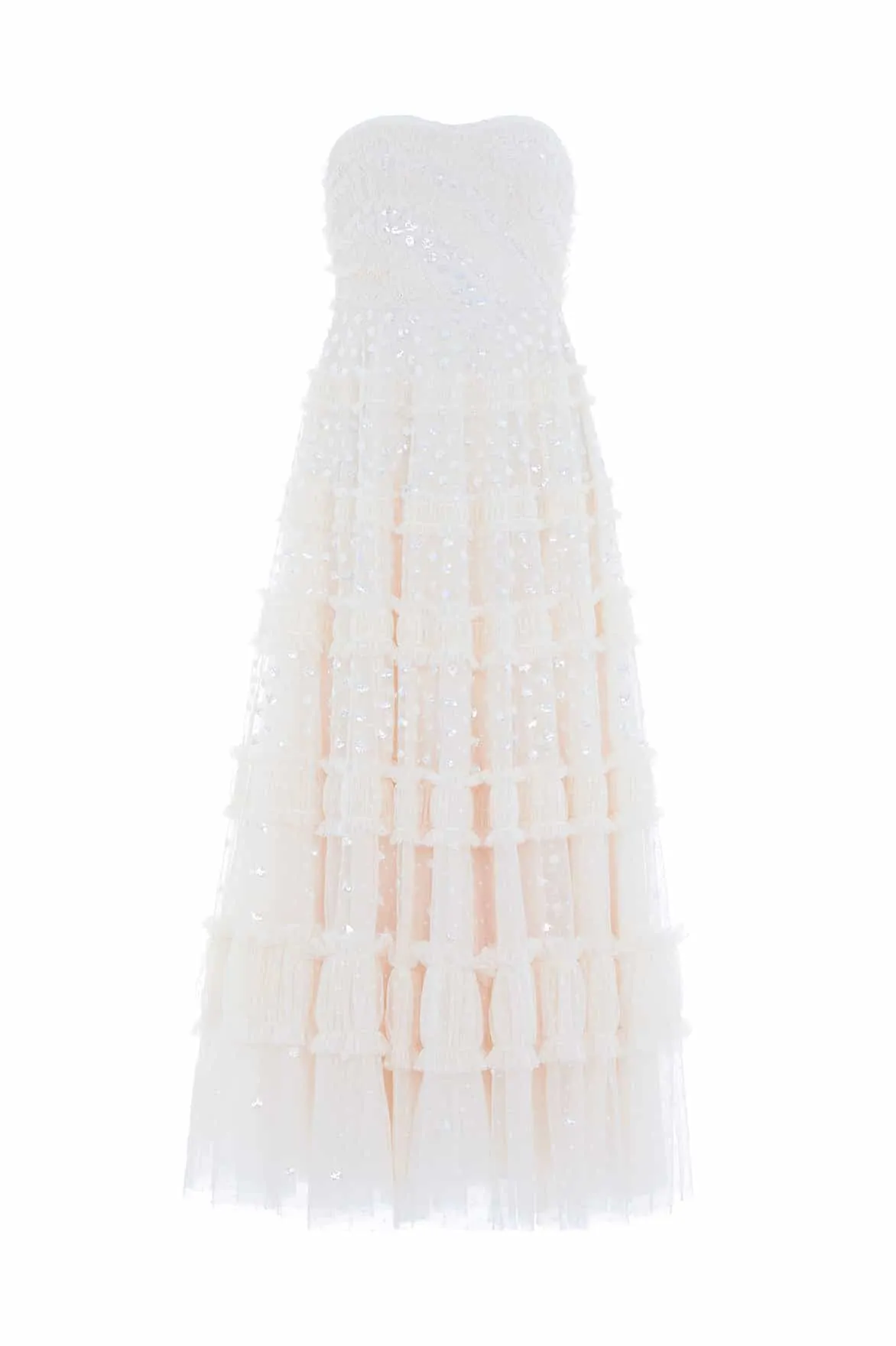 Body Safe Dot Shimmer Tiered Strapless Ankle Gown