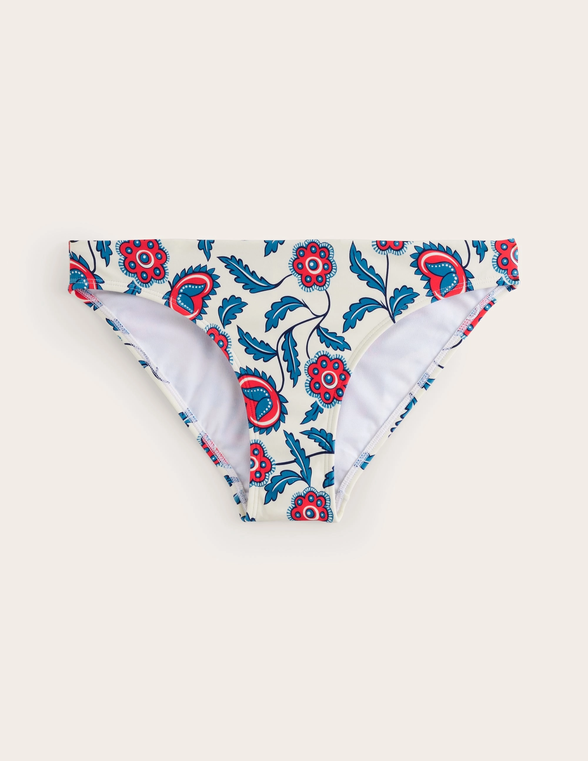 Lightweight Fabric Active Lifestyle Classic Bikini Bottoms-Ivory, Floret Vine
