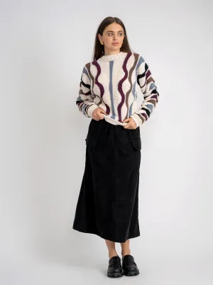 Fold Over Design Tailored Cut Aspect Black corduroy Midi with Pockets WB5CPT7264
