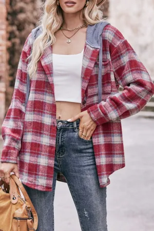 Bamboo Derived Material WOMEN FLANNEL PLAID HOODIE SHACKET