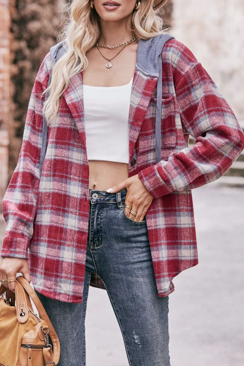 WOMEN FLANNEL PLAID HOODIE SHACKET EcoCertified Material