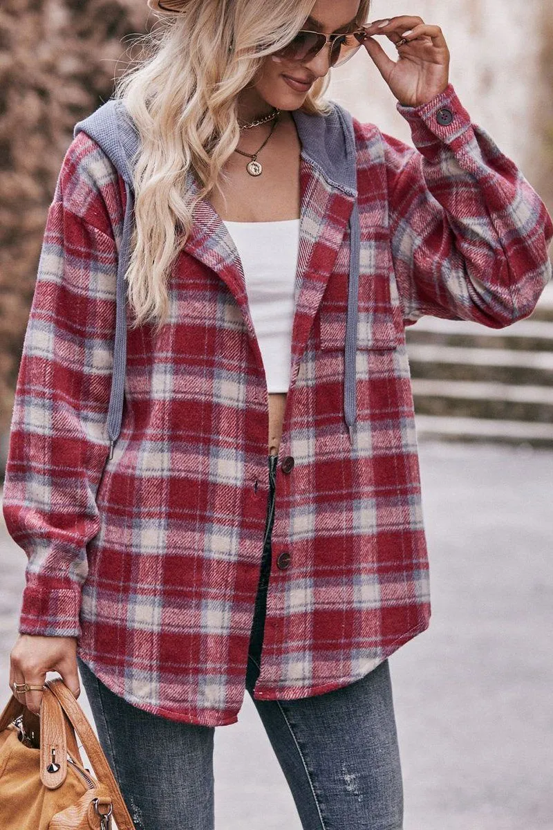 Slim Silhouette ZeroWaste Pattern WOMEN FLANNEL PLAID HOODIE SHACKET