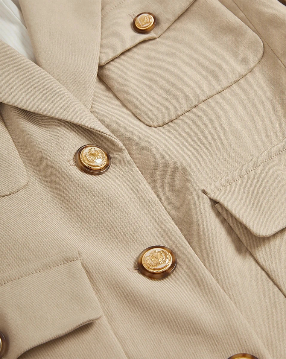 Sleeveless Loop Fastened Hood Schuyler Flap Pocket Jacket Stone Khaki