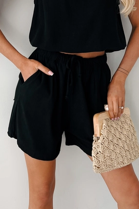 Embracing Flow High Rise Linen Shorts (Black) ReinforcedStitching CompressionFitFabric