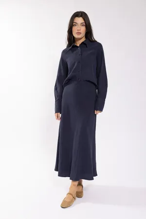 Contrast Panel Static Navy Scalloped Edged Blouse ST1108