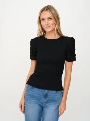 Slim Silhouette Six Fifty Ribbed Ruched Sleeve Top