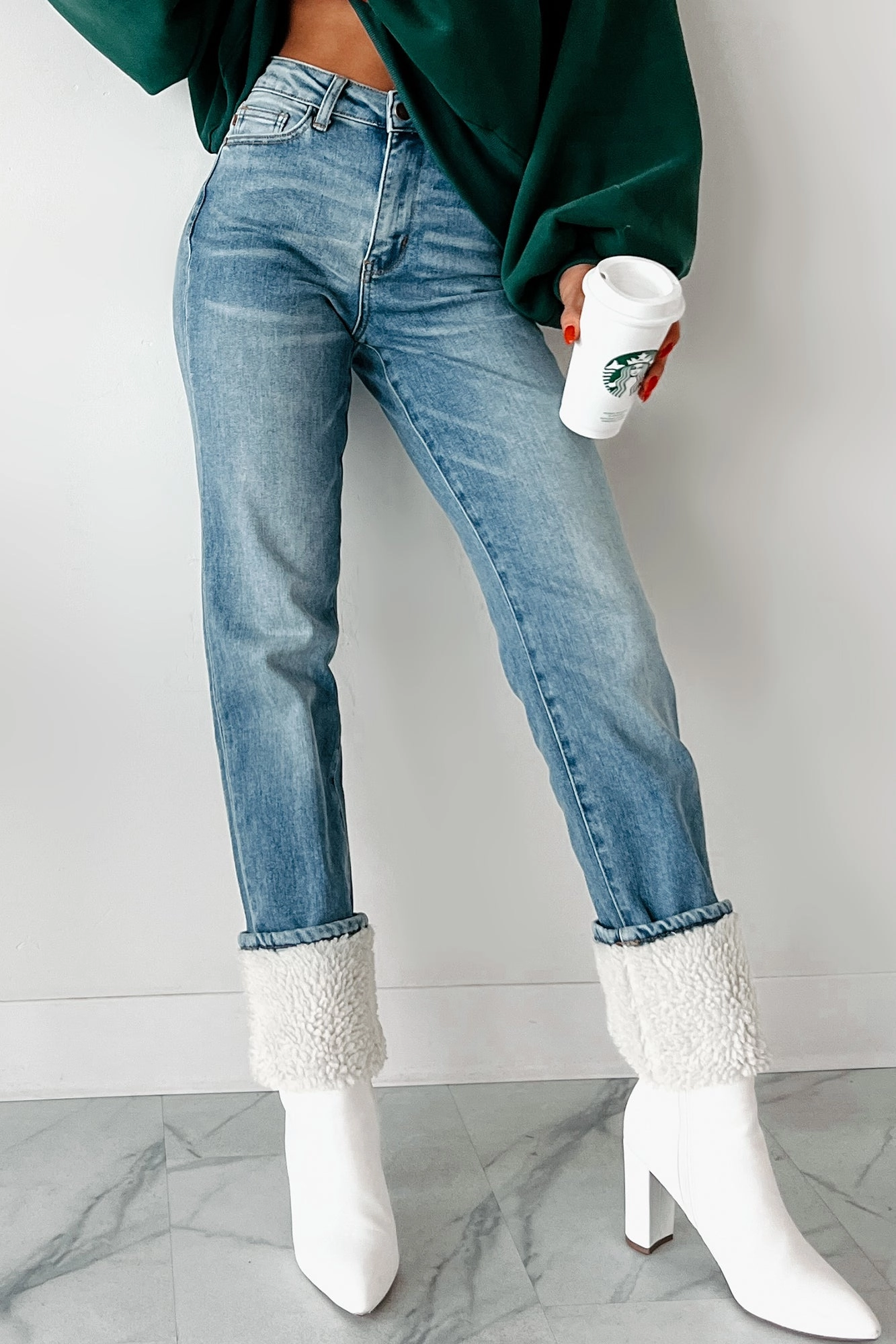 Jeffrey Shearling Cuff Judy Blue Straight Leg Jeans (Medium) Breathable mesh design