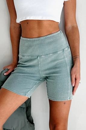 City Wear Flexible Knee Panels Staying In My Lane Ribbed Biker Short (Sage)
