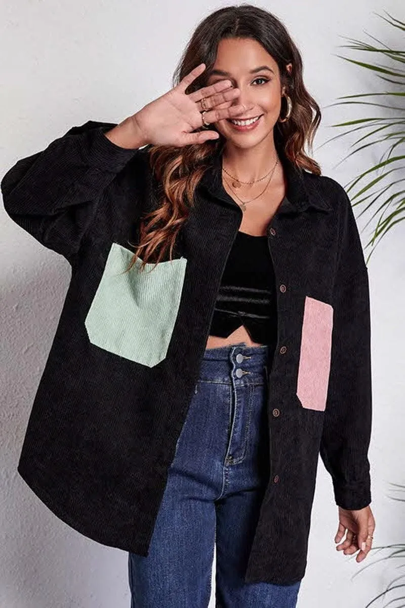 STITCHING POCKETS LOOSE CORDUROY SHIRT NonIrritating Stitching EcoCertified Textile