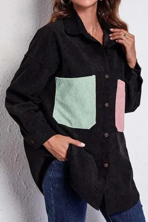 STITCHING POCKETS LOOSE CORDUROY SHIRT Eco Conscious Packaging