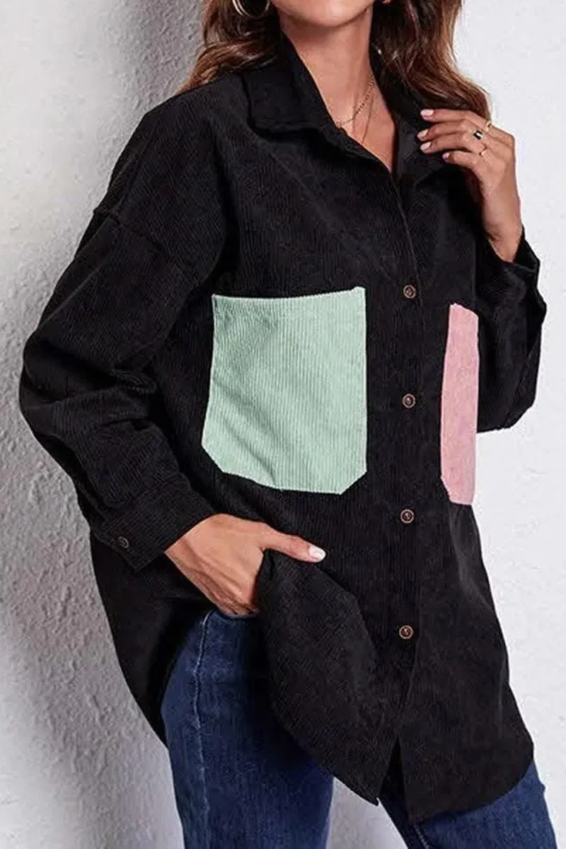 STITCHING POCKETS LOOSE CORDUROY SHIRT Eco Conscious Packaging