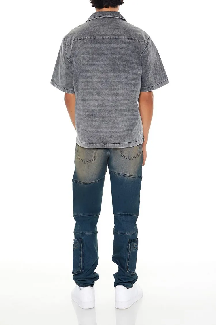 Stone Wash Slim-Fit Cargo Jeans