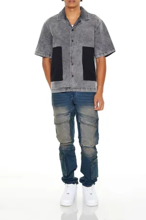 Stone Wash Slim-Fit Cargo Jeans