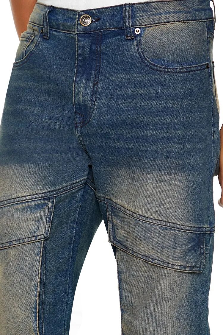 Stone Wash Slim-Fit Cargo Jeans