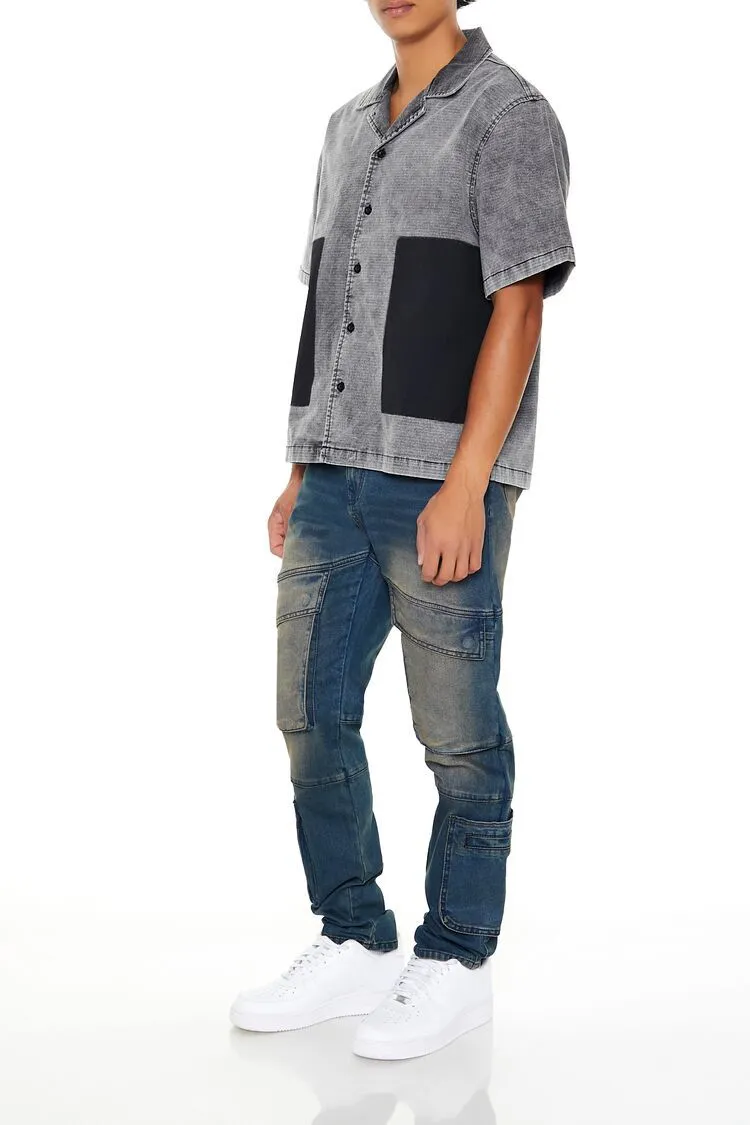 Stone Wash Slim-Fit Cargo Jeans