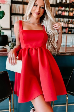 Stretch Fit Top Contrast Stitch Accent Stop & Look Sleeveless Mini Dress (Red)
