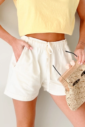 Straightforward Style Cuffed Lounge Shorts (Cream) Minimalist Fit