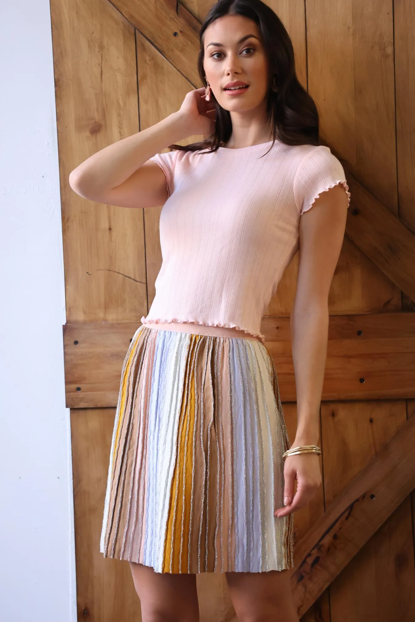 Pastel Knit Mini Skirt Tailored Cut