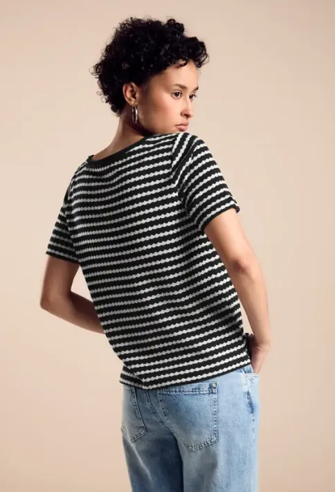 STREET ONE<BR>
T Shirt with Knitted Look<BR>
Black<BR>