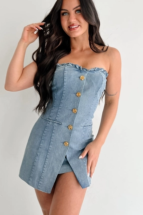 Relaxed-fit maxi dress Calm Tone Street Couture Strapless Sweetheart Mini Dress (Denim)
