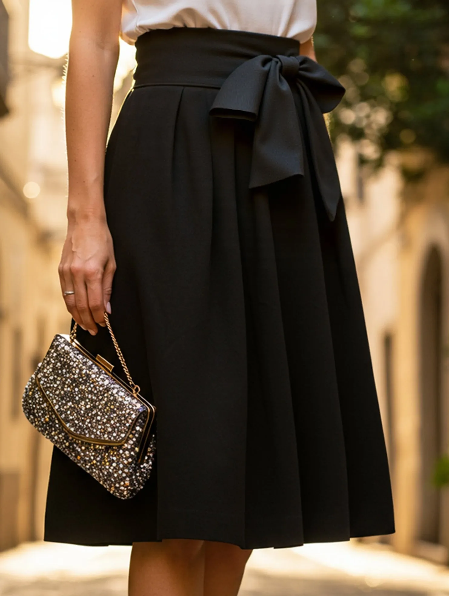 Multi Pocket Configuration Stretch Knit High-Waisted Midi Skirt ??Bodycon Pencil Fit with Elastic Waist